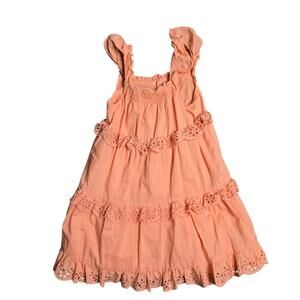 Janie & Jack Eyelet Ruffle Tiered Dress in Peach Amber Size: 4
